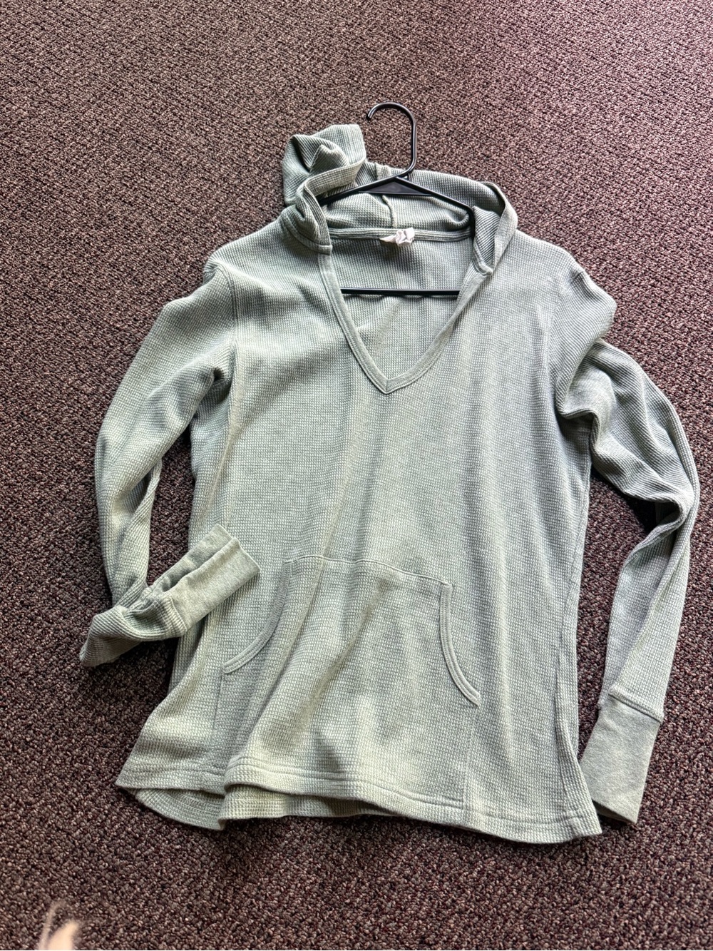 High Sierra Sage Green V-Neck Hoodie Waffle Knit
